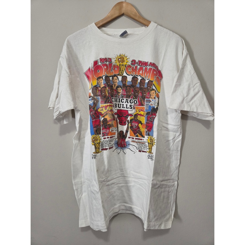 Vintage 1993 Chicago Bulls 3-Peat World Champs Salem T-Shirt Mens XL White 90s